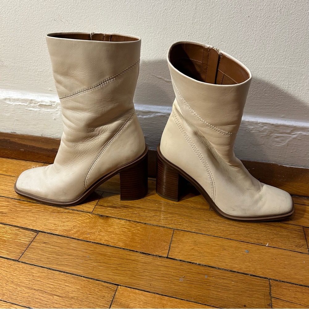 Franco Sarto Cream Leather Heeled Stevie Boots - Picture 3 of 11